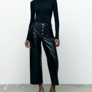 ZARA GOLD BUTTON FAUX LEATHER PANTS NWT